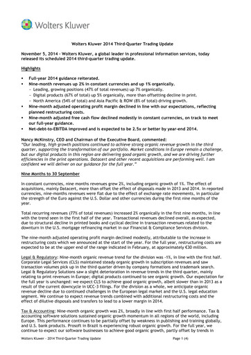 Thumbnail Wolters Kluwer Financial Statement 2014-9m