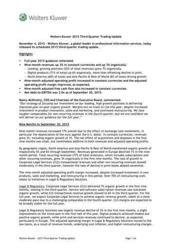 Thumbnail Wolters Kluwer Financial Statement 2015-9m