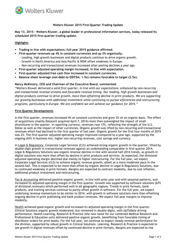 Thumbnail Wolters Kluwer Financial Statement 2015-q1