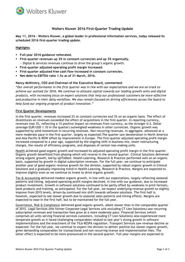 Thumbnail Wolters Kluwer Financial Statement 2016-q1