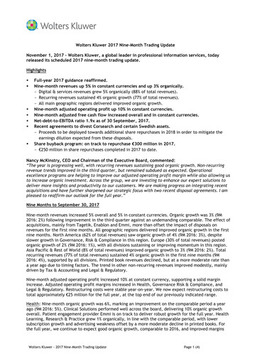 Thumbnail Wolters Kluwer Financial Statement 2017-9m