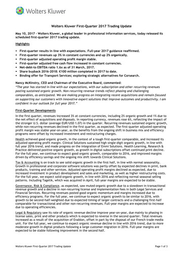 Thumbnail Wolters Kluwer Financial Statement 2017-q1