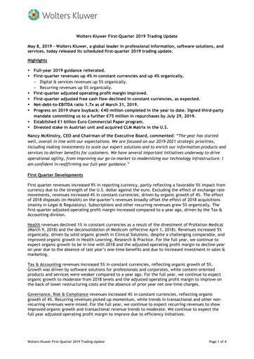 Thumbnail Wolters Kluwer Financial Statement 2019-q1