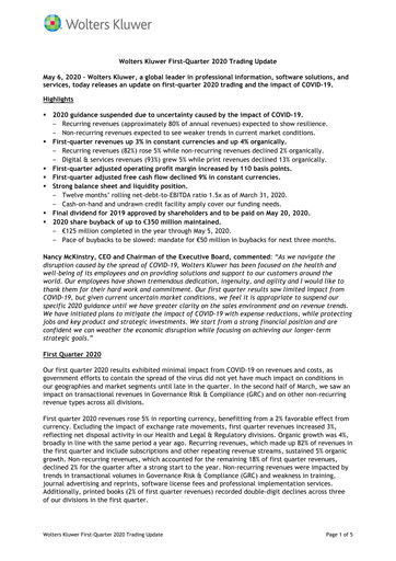 Thumbnail Wolters Kluwer Financial Statement 2020-q1