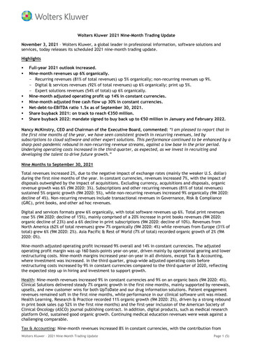 Thumbnail Wolters Kluwer Financial Statement 2021-9m