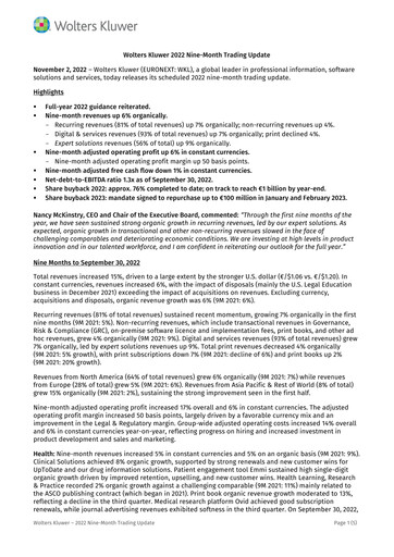 Thumbnail Wolters Kluwer Financial Statement 2022-9m