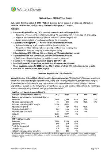 Thumbnail Wolters Kluwer Financial Statement 2022-h1