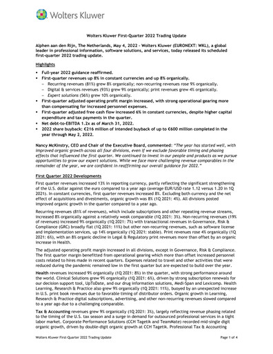 Thumbnail Wolters Kluwer Financial Statement 2022-q1