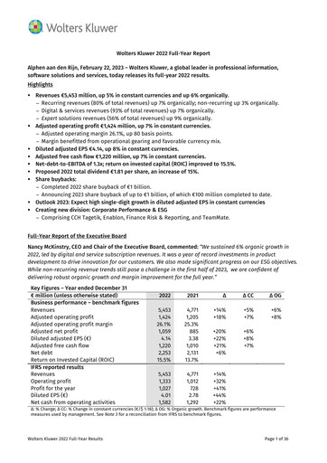 Thumbnail Wolters Kluwer Financial Statement 2022
