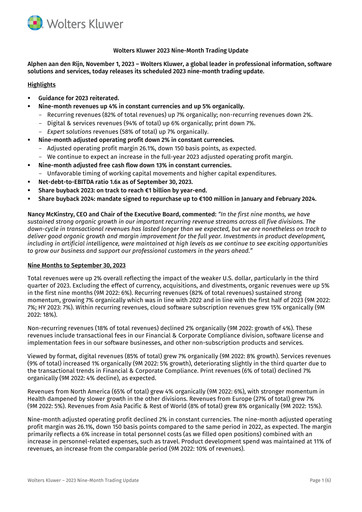 Thumbnail Wolters Kluwer Financial Statement 2023-9m