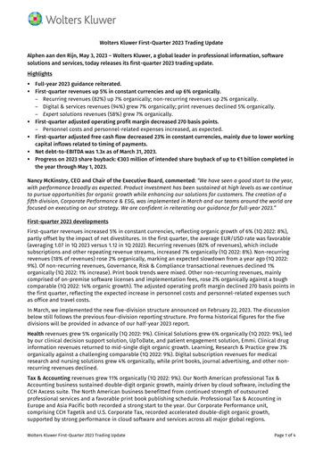 Thumbnail Wolters Kluwer Financial Statement 2023-q1