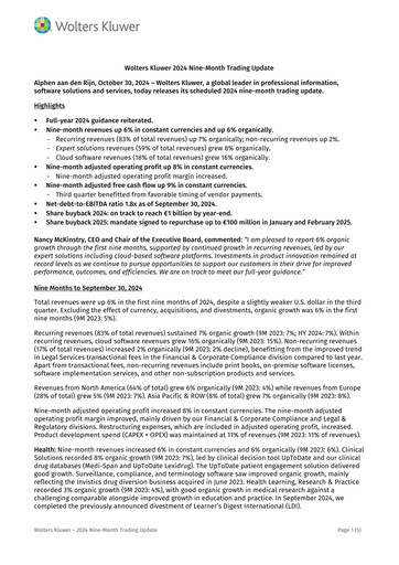 Thumbnail Wolters Kluwer Financial Statement 2024-9m