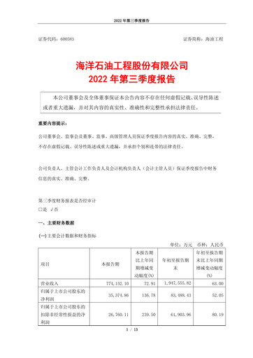 Thumbnail Offshore Oil Engineering Co.,Ltd Quarterly Report 2022-q3