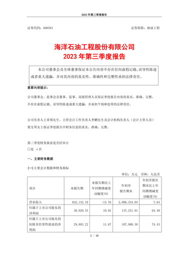 Thumbnail Offshore Oil Engineering Co.,Ltd Quarterly Report 2023-q3