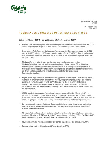 Thumbnail Carlsberg Financial Statement 2008
