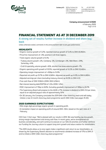 Thumbnail Carlsberg Financial Statement 2019