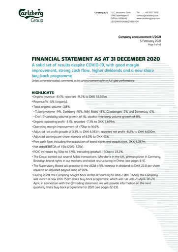 Thumbnail Carlsberg Financial Statement 2020