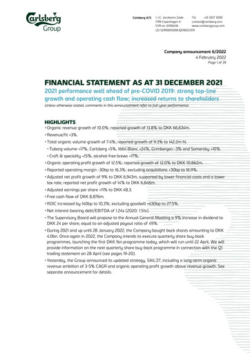 Thumbnail Carlsberg Financial Statement 2021