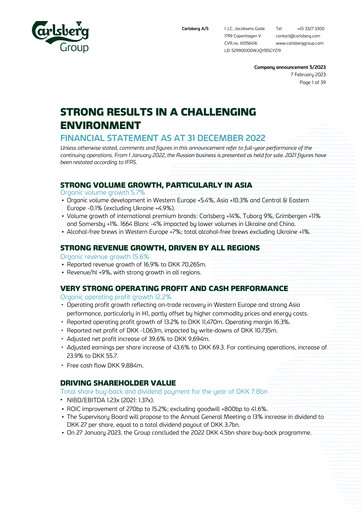 Thumbnail Carlsberg Financial Statement 2022