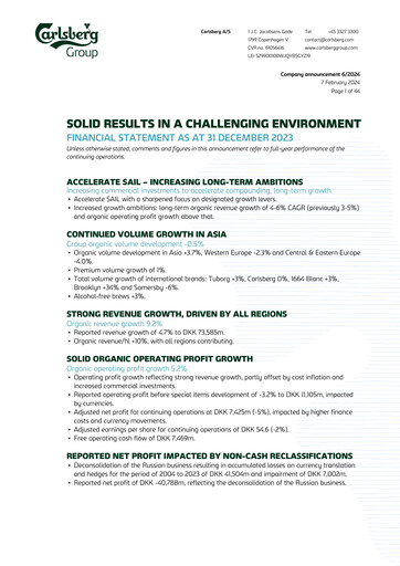 Thumbnail Carlsberg Financial Statement 2023