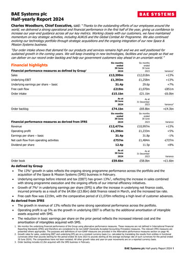 Thumbnail BAE Systems
 Half-year Report 2024