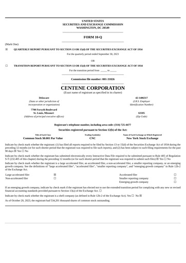 Thumbnail Centene Quarterly Report 2023-q3