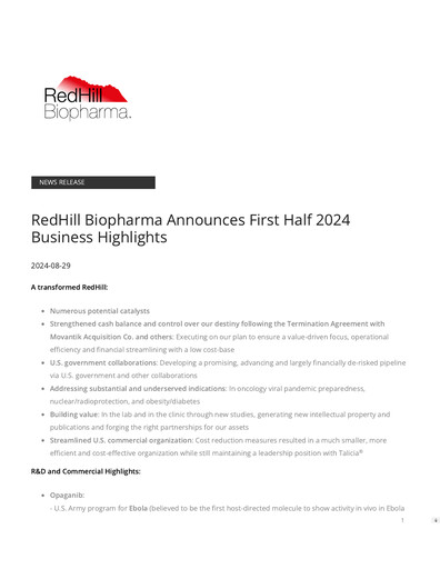Thumbnail Redhill Biopharma Financial Report 2024-q2