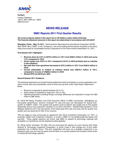 Thumbnail SMIC Quarterly Report 2011-q1