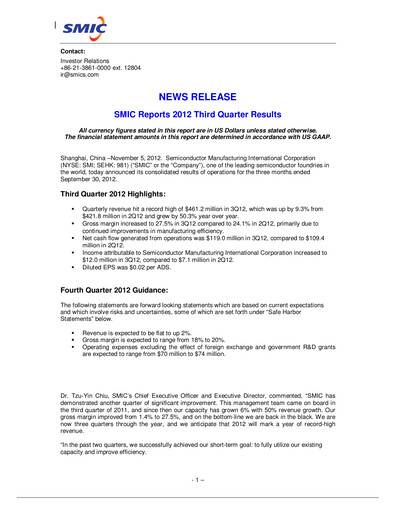Thumbnail SMIC Quarterly Report 2012-q3