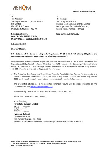 Thumbnail Ashoka Buildcon
 Quarterly Report 2024-q3