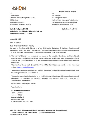 Thumbnail Ashoka Buildcon
 Quarterly Report 2025-q1