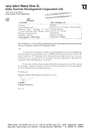 Vorschaubild India Tourism Development Corp Quartalsbericht 2019-q3