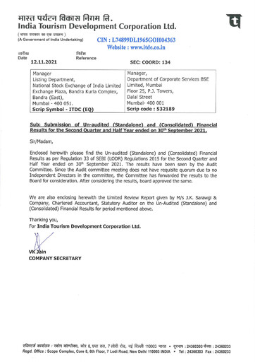 Thumbnail India Tourism Development Corp Quarterly Report 2021-q2