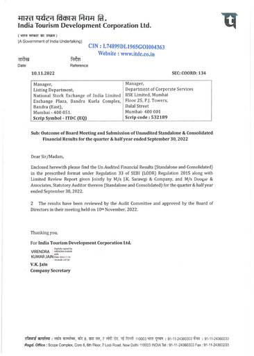 Thumbnail India Tourism Development Corp Quarterly Report 2022-q2