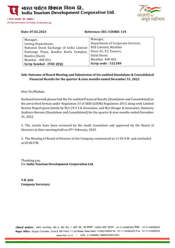 Thumbnail India Tourism Development Corp Quarterly Report 2022-q3