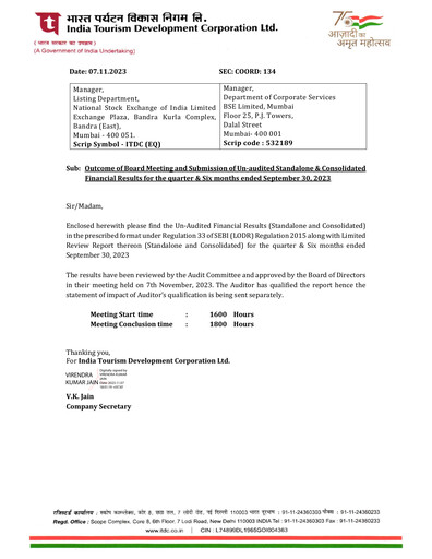 Thumbnail India Tourism Development Corp Quarterly Report 2023-q2