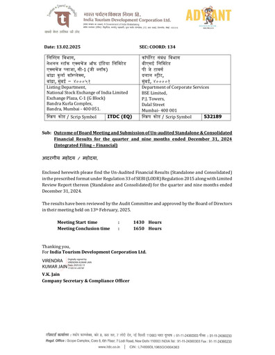 Vorschaubild India Tourism Development Corp Quartalsbericht 2024-q3