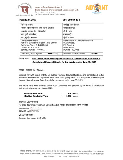 Vorschaubild India Tourism Development Corp Quartalsbericht 2025-q1