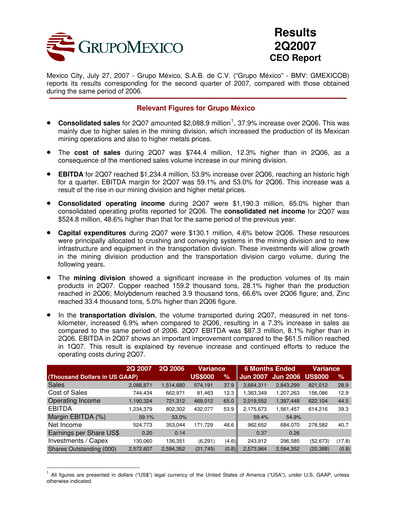 Thumbnail Grupo México
 Quarterly Report 2007-q2