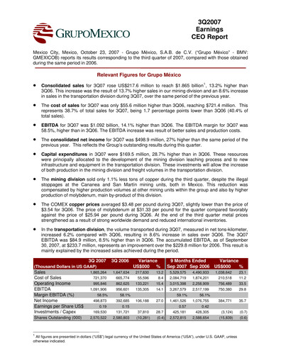 Thumbnail Grupo México
 Quarterly Report 2007-q3