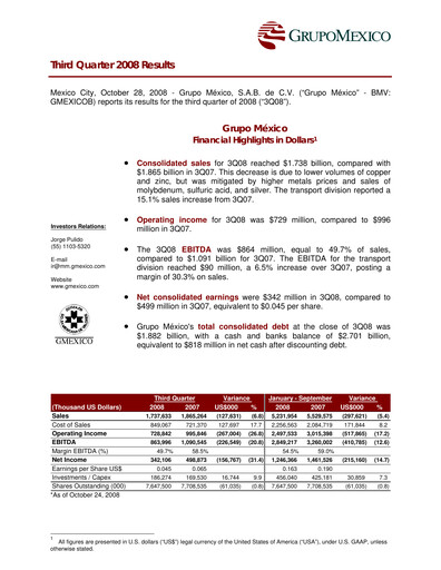 Thumbnail Grupo México
 Quarterly Report 2008-q3
