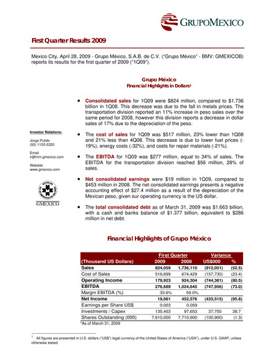 Thumbnail Grupo México
 Quarterly Report 2009-q1