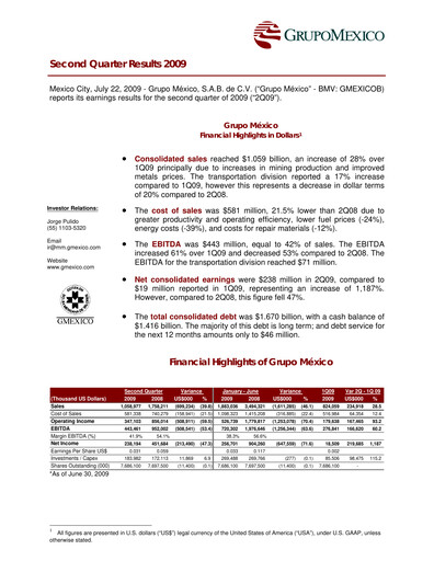 Thumbnail Grupo México
 Quarterly Report 2009-q2