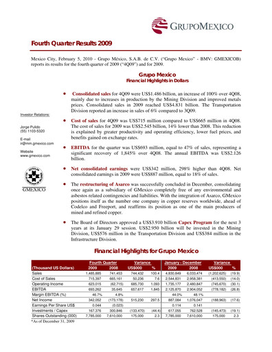 Thumbnail Grupo México
 Quarterly Report 2009-q4