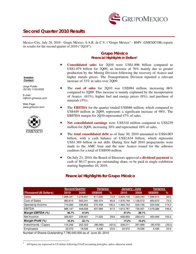 Thumbnail Grupo México
 Quarterly Report 2010-q2