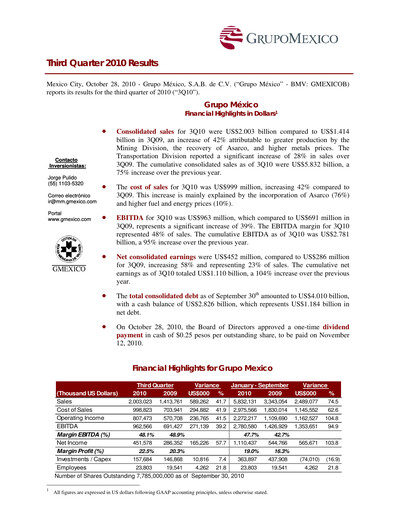 Thumbnail Grupo México
 Quarterly Report 2010-q3