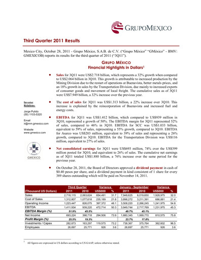 Thumbnail Grupo México
 Quarterly Report 2011-q3