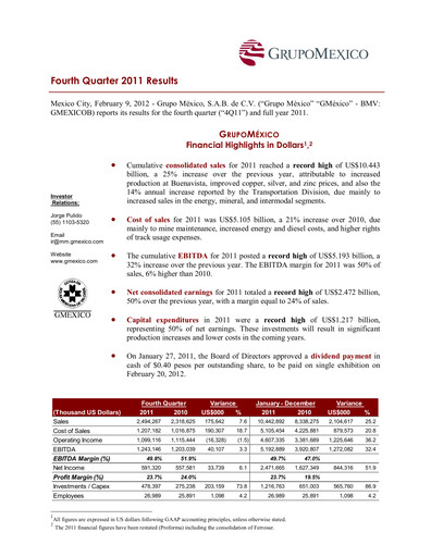 Thumbnail Grupo México
 Quarterly Report 2011-q4