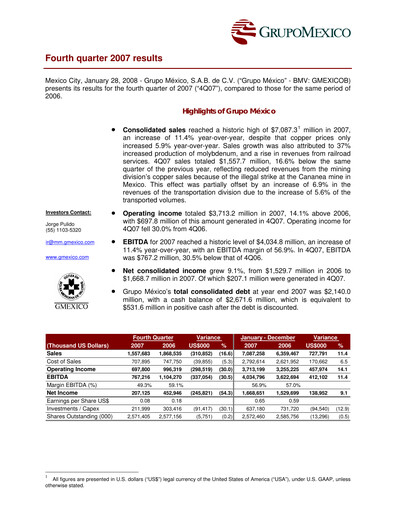 Thumbnail Grupo México
 Quarterly Report 2007-q4