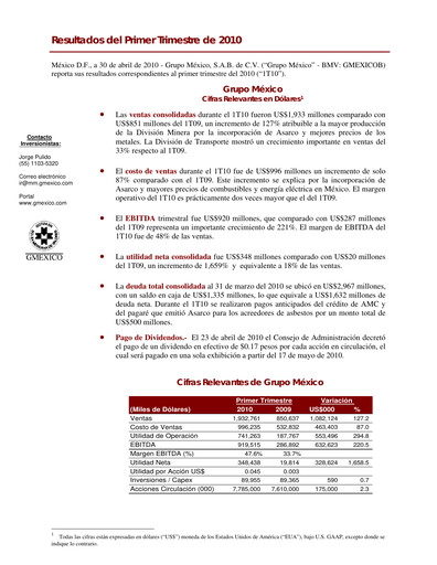 Thumbnail Grupo México
 Quarterly Report 2010-q1
